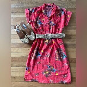 🔥Vintage 80’s Red Hot Fiji Tropical Print Dress by Maulini’s ❤️‍🔥🌋🌺 RARE
